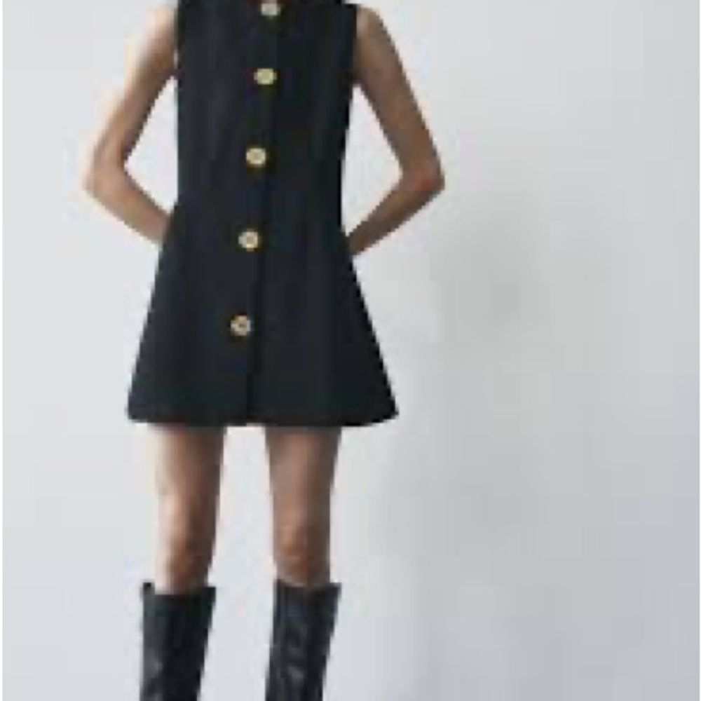 Zara Black Mini Dress with Gold Buttons